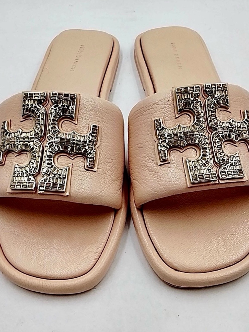 Tory Burch Double T Deco Sport slides Shell Rose Crystals Sandals Retails $425